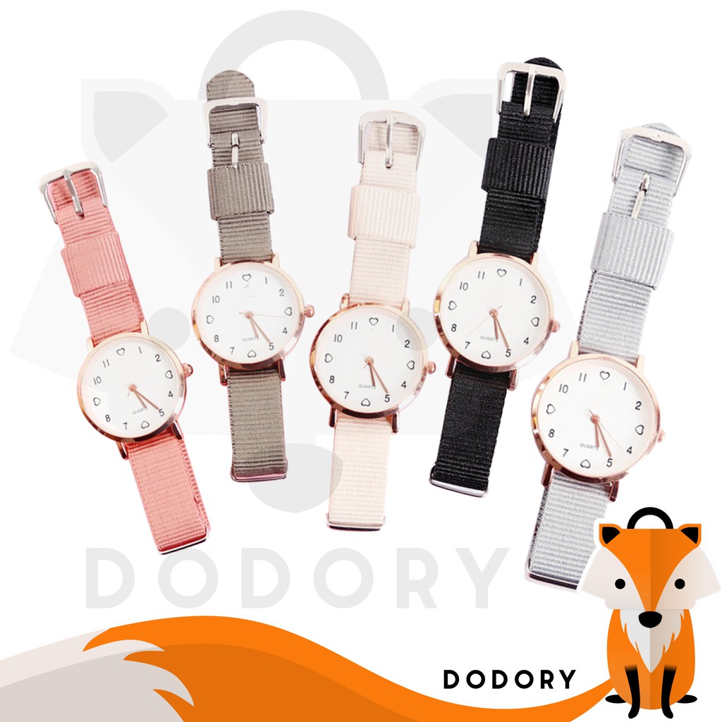 DODORY J173 Jam Tangan Kanvas Wanita Jam Analog Cewek Elegan Wrist Watch