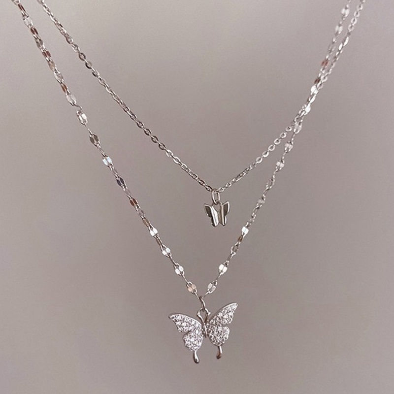 Kalung Rantai Klavikula Ganda Dengan Liontin Kupu-Kupu Untuk Hadiah Anniversary Wanita