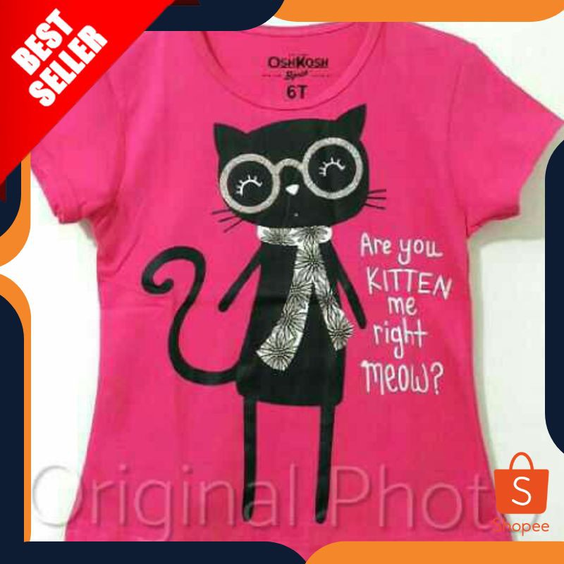 TERMURAH KAOS ANAK  OSHKOSH KUCING HITAM PINK ARE YOU KITTEN ORIGINAL