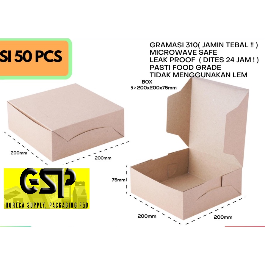 @50 PCS DUS NASI 20x20 KOTAK NASI KRAFT PAPER / COKLAT SUPER TEBAL PREMIUM / KARDUS KRAFT TUTUP SAMB
