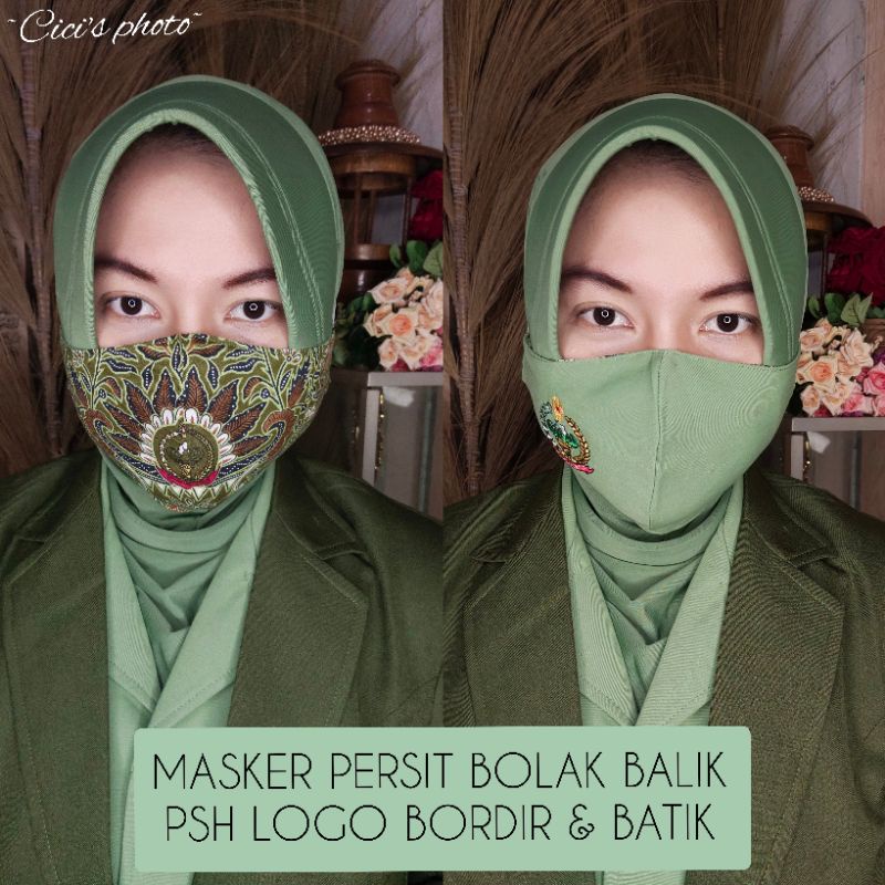 MASKER PERSIT BOLAK BALIK BATIK LOGO TENGAH & PSH SRITEX PP ASLI LOGO BORDIR ( 2 in 1 )