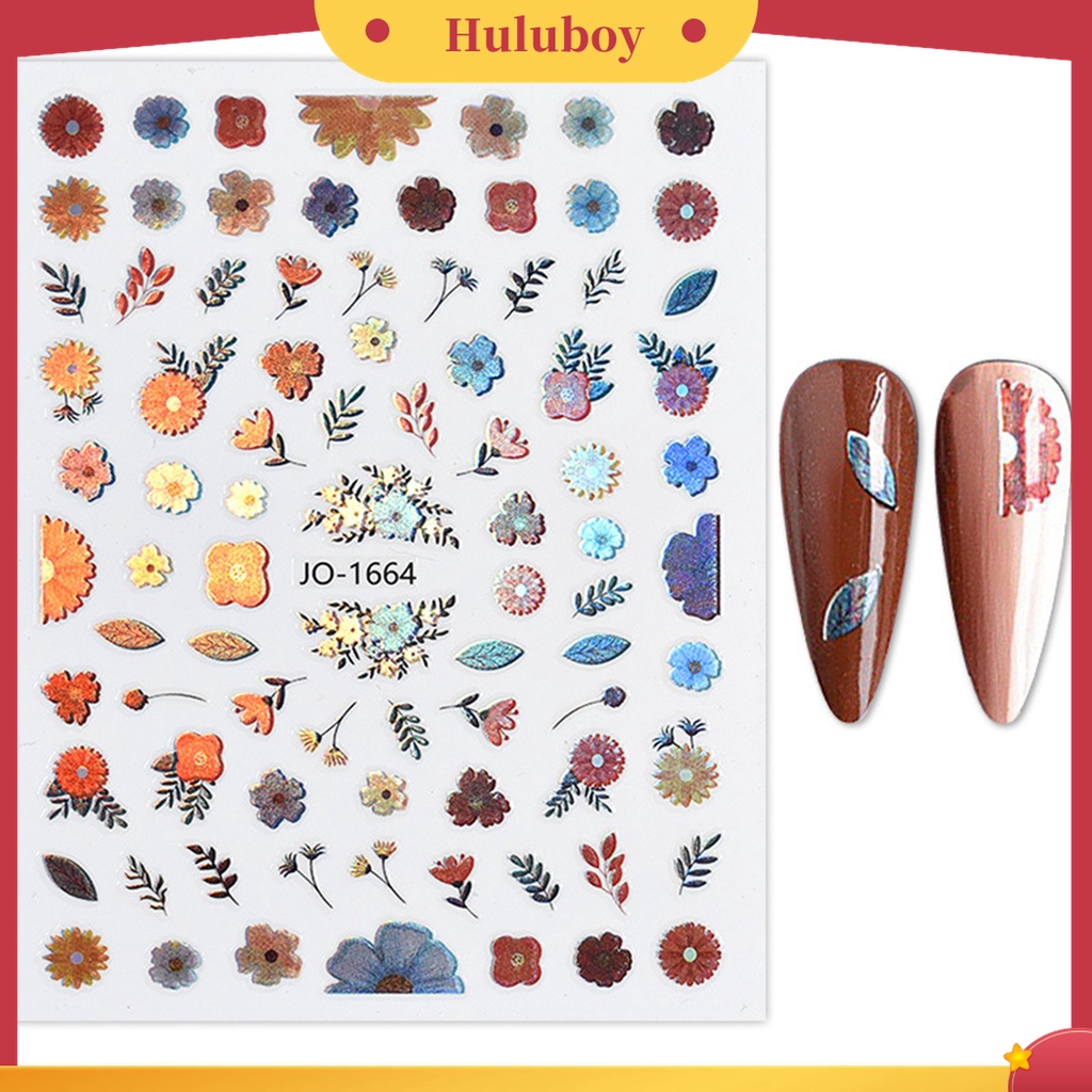 Huluboy Huluboy♡ Stiker Kuku Motif Bunga Sparkling Tahan Air Dengan Perekat Untuk Nail Art