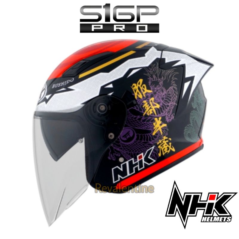NHK S1GP Pro Mihail Florov Double Visor | Helm Half Face S1-GP Motif Hitam Black Glossy Bushido