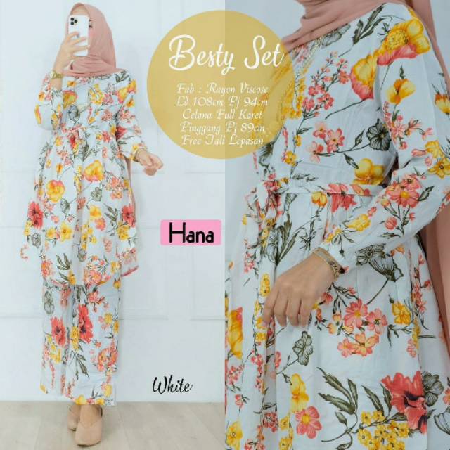 Besty setelan tunik dan celana motif bunga