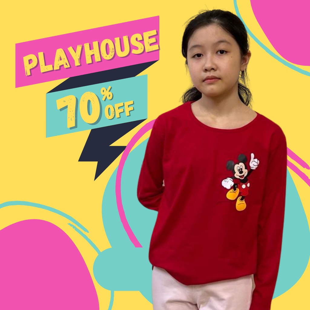 PLAYHOUSE Baju Kaos Anak Perempuan Lengan Panjang umur 3-12 Tahun