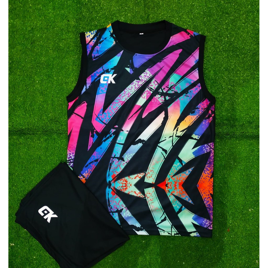 1 SET SINGLET PRIA TERMURAH KUALITAS IMPORT BAJU VOLI PAKAIAN BADMINTON KAOS OLAHRAGA FULL PRINTING