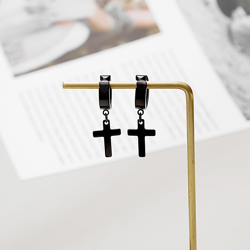 【MHANG】Anting Silang Stainless Steel Gaya Punk Busana Khusus Unisex Penjepit Telinga Tanpa Tindik