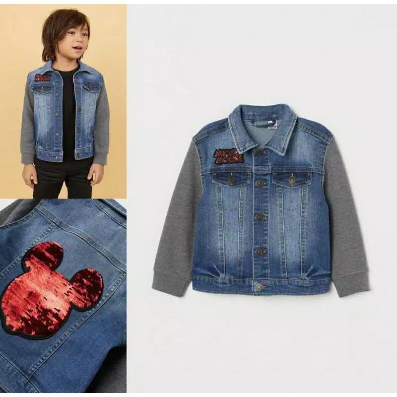 JAKET ANAK H&M DENIM JEANS DISNEY MICKEY BOY SEQUIN ORIGINAL