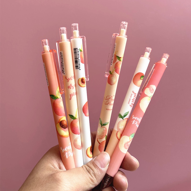 3pcs Peach Motif Gel Pens For School / Office Signature