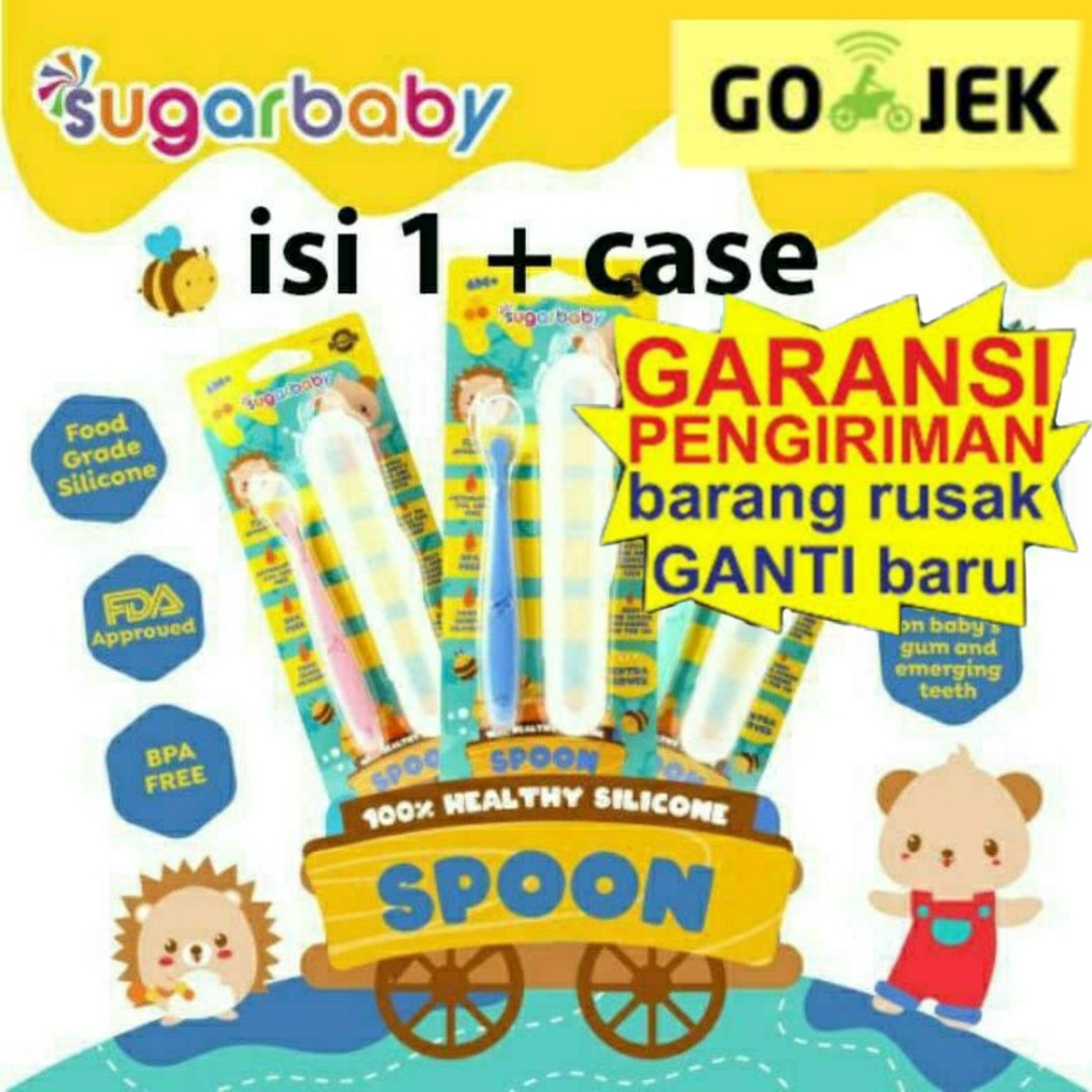 Sendok Sugar Baby Silicone Spoon with Cover / Sendok Bayi Silikon Sugar Baby Healthy Silicone Spoon sendok makan bayi SENDOK BAYI DENGAN WADAH SENDOK DENGAN TEMPAT TEMPAT SENDOK TRAVELING SENDOK SET BAYI sendok kerok sendok 2IN1 SENDOK SILICONE