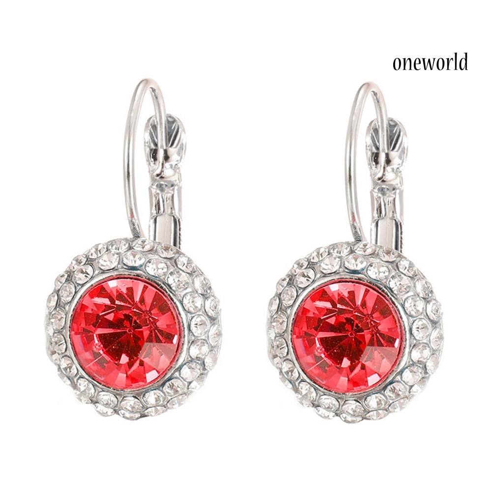 OW# Elegant Women Rhinestone Inlaid Round Dangle Leverback Earrings Jewelry Gift