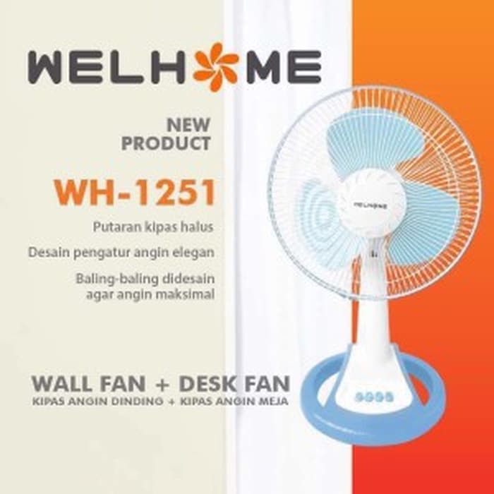 Kipas Angin Welhome WH 1251 Desk Fan &amp; Wall Fan 2in1