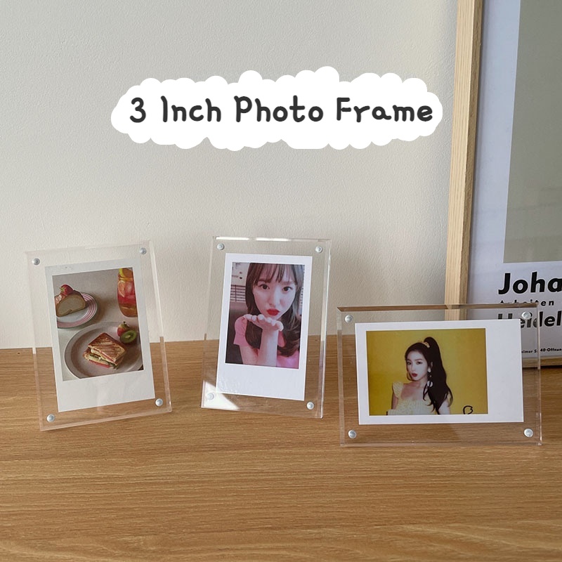 Ins Bingkai Foto Akrilik 3inch Transparan Bingkai Foto Magnetik Desktop Photocard Display