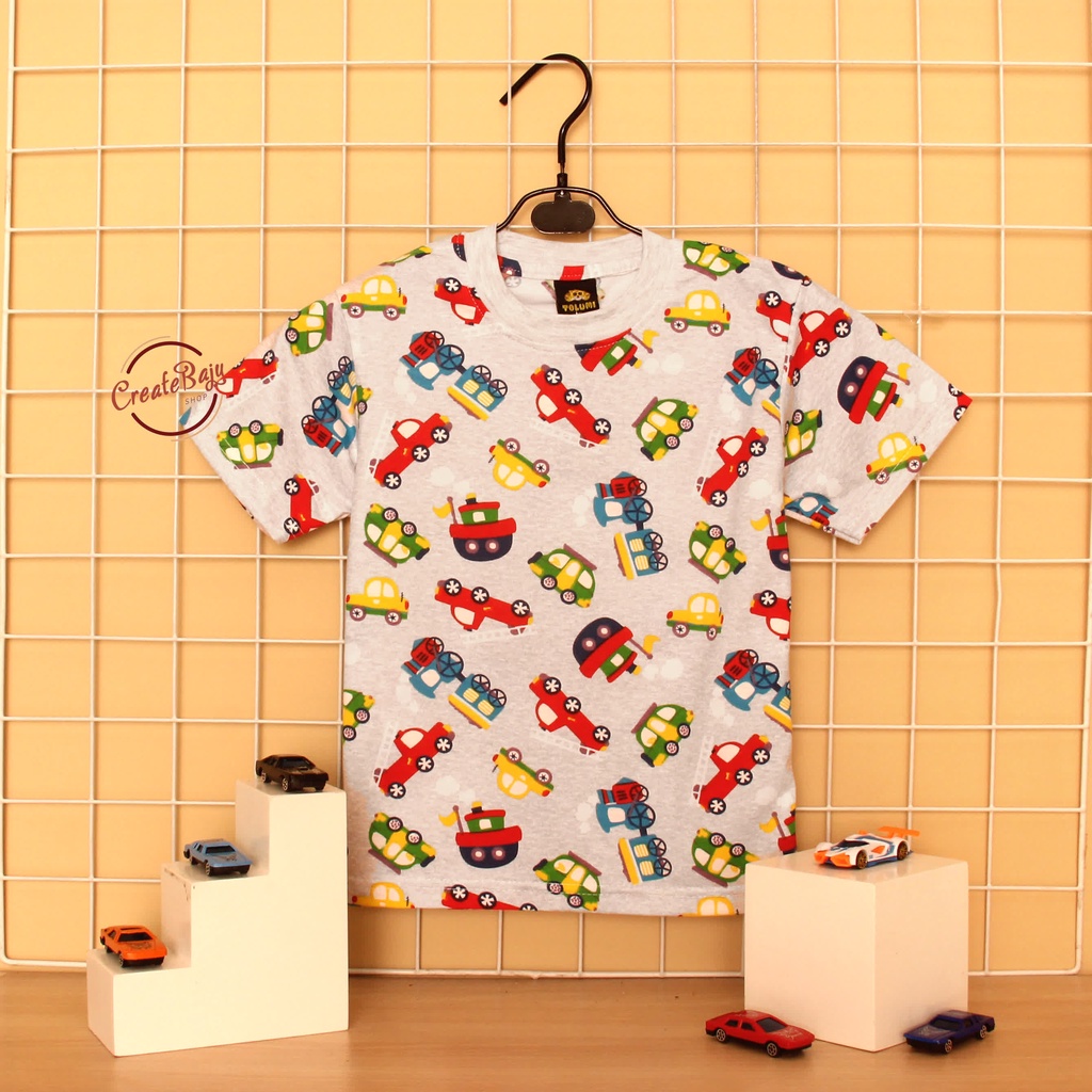 KAOS ANAK LAKI PRINTING MOBIL ACAK 1-7 TAHUN BAJU ATASAN ANAK LAKI FASHION TERMURAH BAHAN KATUN