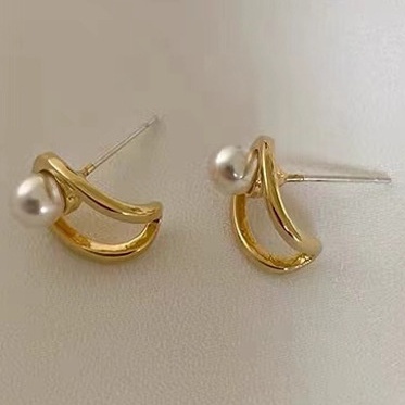 Anting silver needle Bentuk U Hias Mutiara Gaya Korea Untuk Perempuan