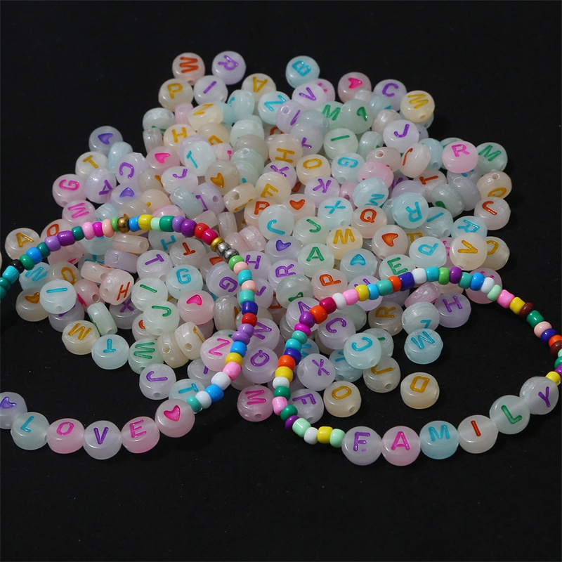 50 / 100pcs Manik-Manik Luminous Bahan Akrilik Untuk Membuat Perhiasan Gelang Kalung Charms