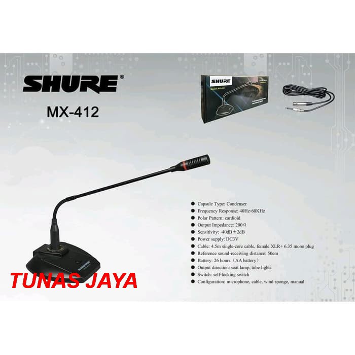 MIC PODIUM SHURE MX 412 MICROPHONE KABEL MEJA