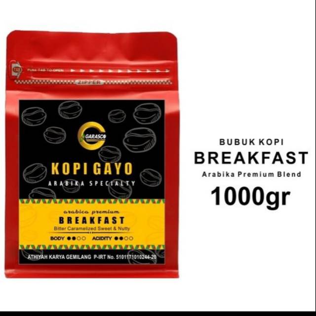 

Kopi Gayo Arabica Breakfast Premium 1 Kg Bubuk Garasco Coffee