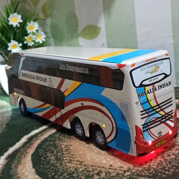 miniatur bus bis  mainan bus bis double deker Rosalia Indah plus lampu