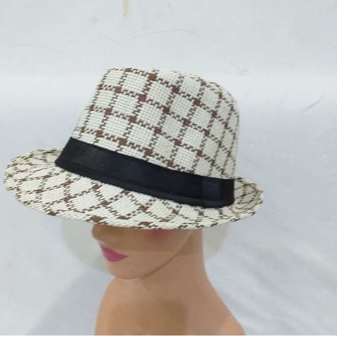 Topi Fedora Panama Anyam Corak Warna /Topi Floppy Pantai Hat Dewasa