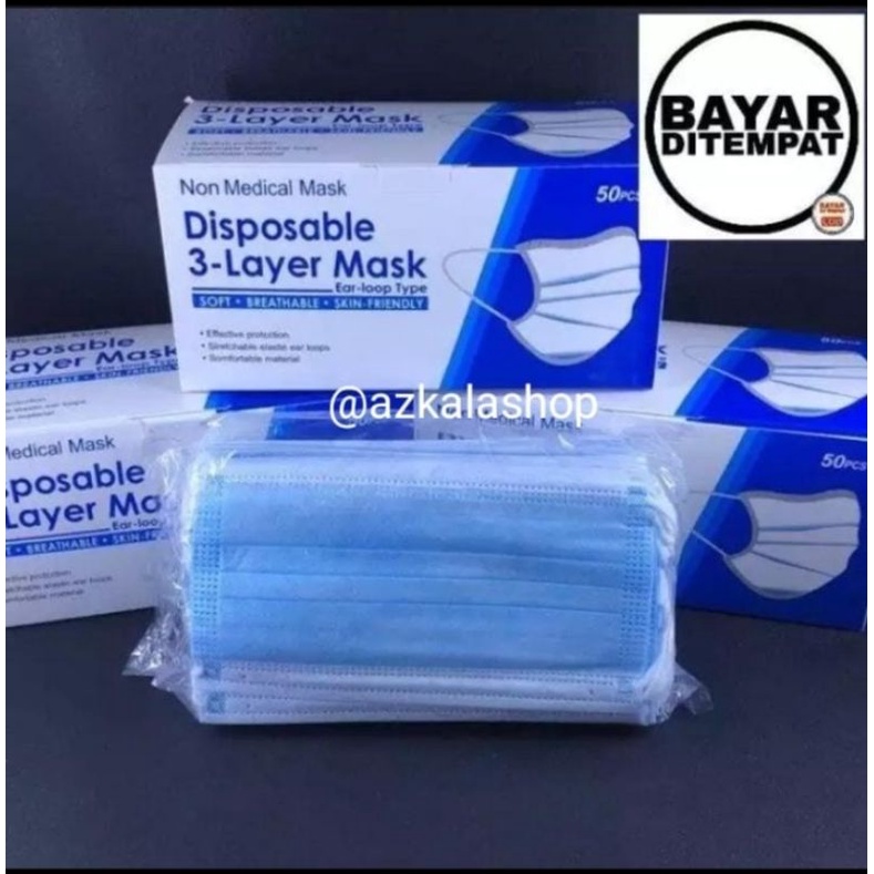 masker earloop 3ply (50 pcs) / masker earloop biru