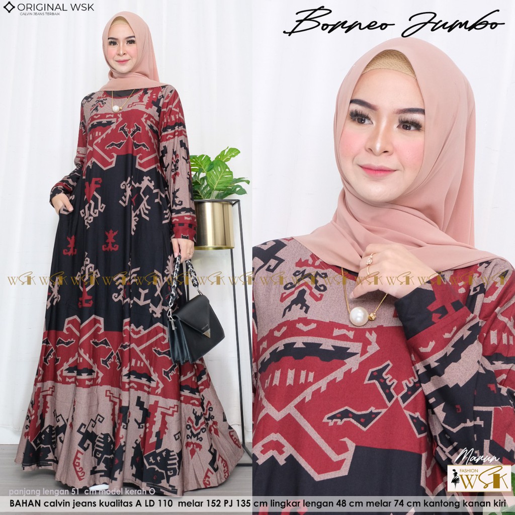 Gamis Wanita Jumbo Baju Dress gamis muslim Pesta bahan Calvin jeans ld 105 melar sampe 130 Terlaris