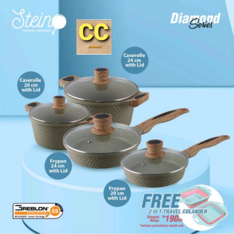 Paket Diamond Steincookware Stein Cook Ware Panci Wajan DIAMOND CASEROLLE FRYPAN free fryday/donut