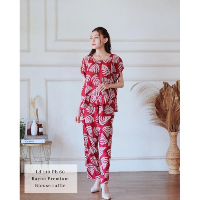 ADEBA - ONESET SANIA CELANA PANJANG LENGAN PENDEK BAHAN RAYON