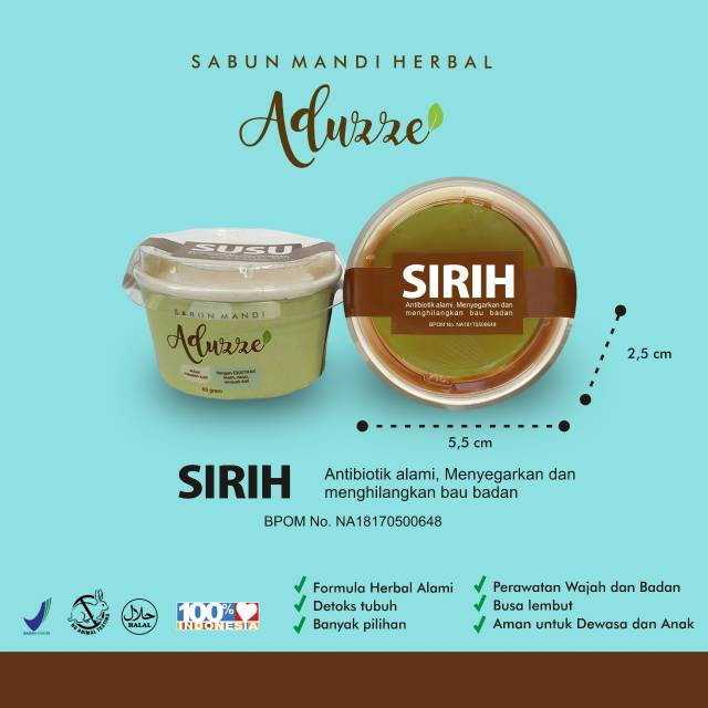 

SABUN SIRIH HERBAL ADUZZE BPOM MENCEGAH BAU BADAN DEODORAN ALAMI