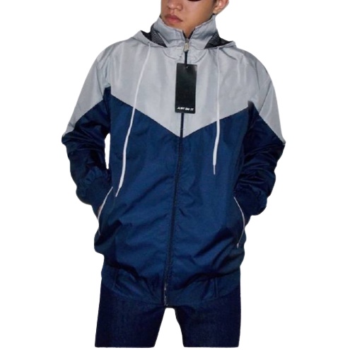 INDO - Jaket Parasut Olahraga Kombinasi | Jacket Lari Jogging Pria/Wanita Navy Abu
