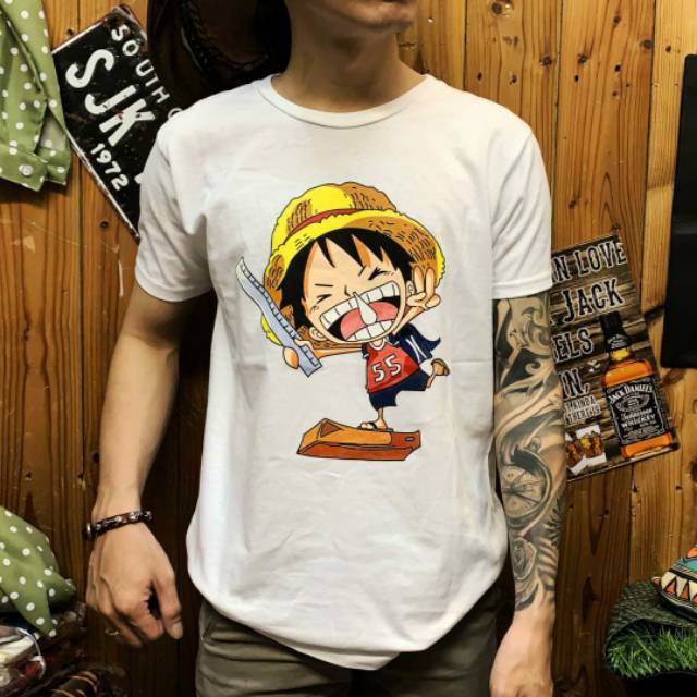 Kaos 4122 one piece happy putih