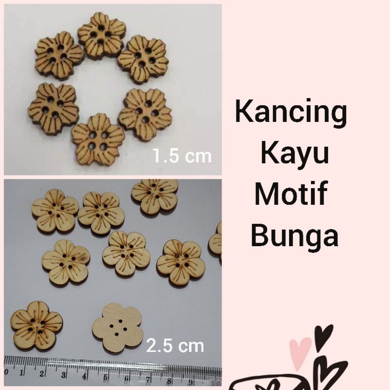 12 PCS - KANCING KAYU MOTIF BUNGA -  POLOS / WARNA WARNI