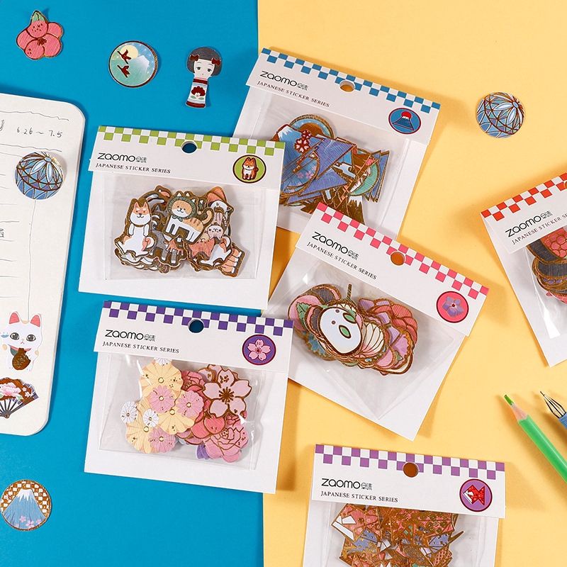 

40pcs Sticker Lucu Jepang Zaomo Pinggiran Emas untuk Dekorasi Scrapbook / Diary / Jurnal