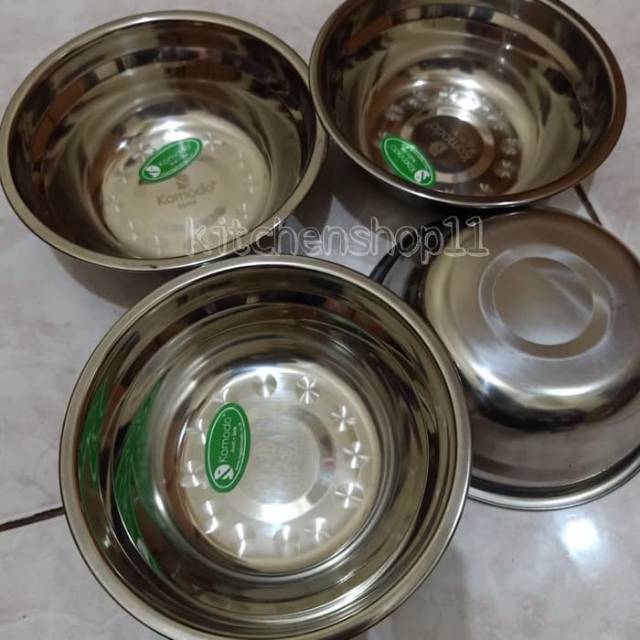 Mangkok makan stainless komodo 22cm / mangkok tebal asli komodo / mangkok dahlia / baskom stainless / mixing bowl komodo 16cm 18cm 20cm 22cm