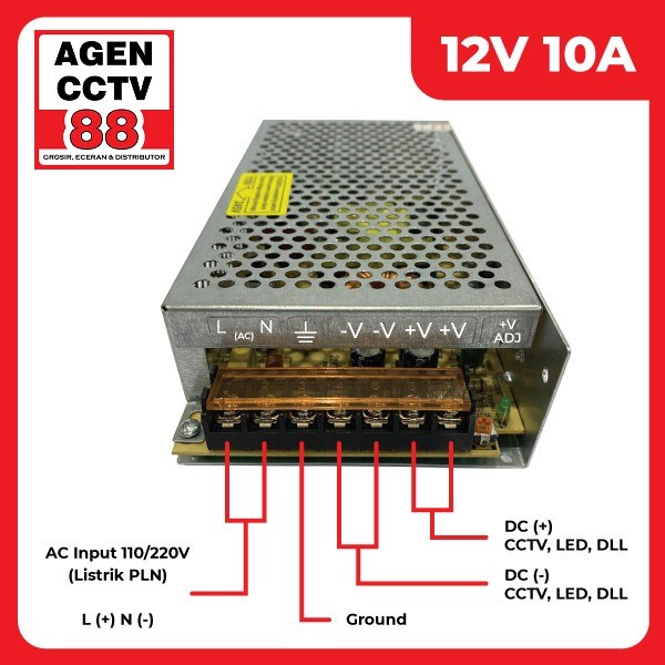 Adaptor Jaring Power Supply SPC DC 12V 10A Murni Untuk CCTV - LED -DLL