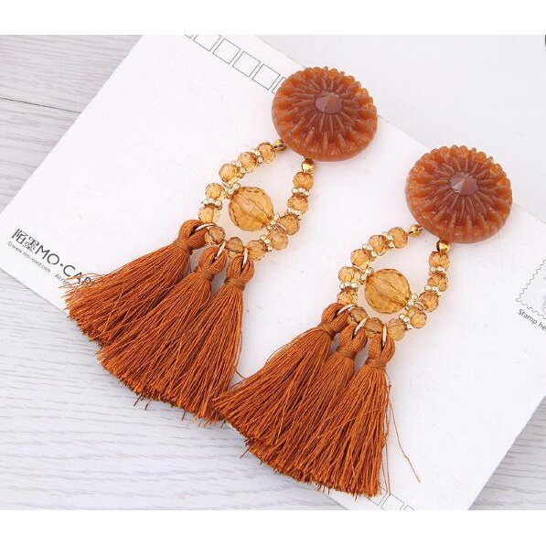 Trendi anting-anting wanita retro hitam kristal Bohemian rumbai anting-anting elegan anting-anting a