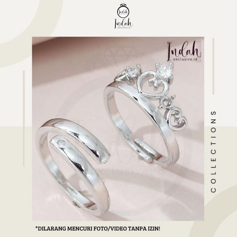 Indahexclusive - Cincin Couple Perak Swarovski Pria/Wanita Cincin Tunangan/Kawin/Nikah 925 Sterling 