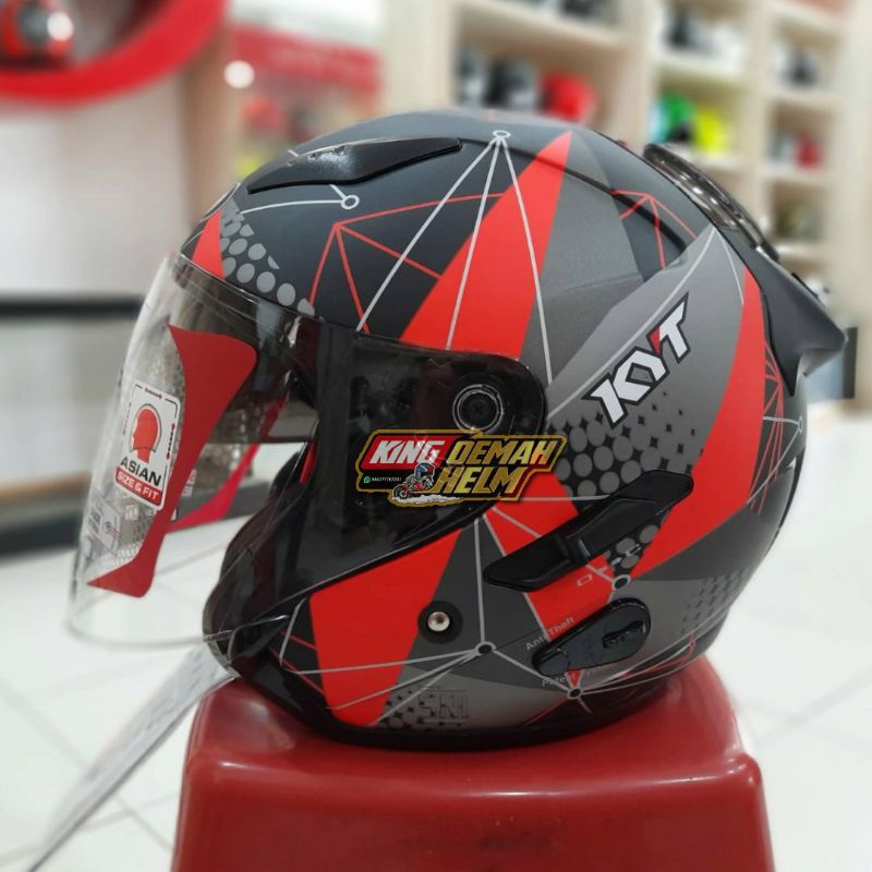 HELM KYT GALAXY FLAT R MOTIF 6 BLACK DOFF RED FLUO ORI HELM DOUBLE VISOR  KYT GALAXY SLIDE MOTIF ORI