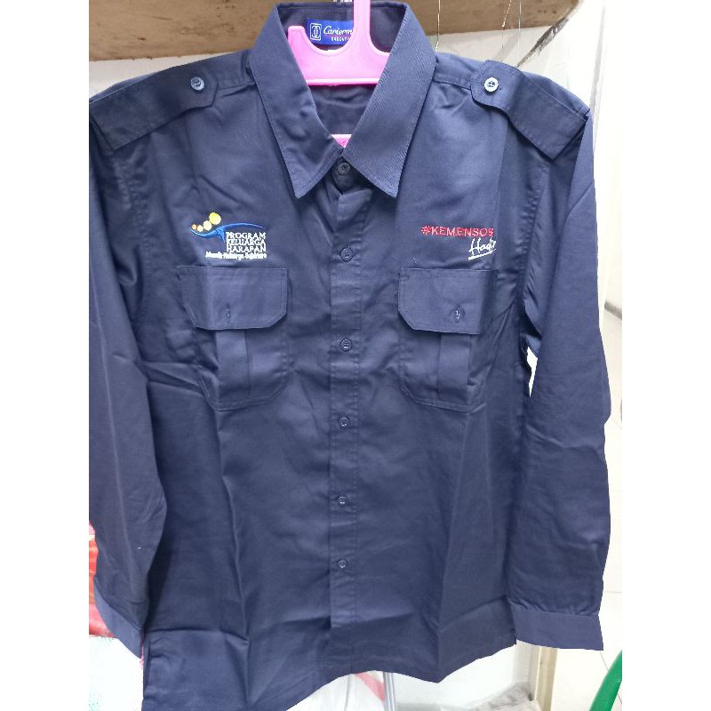 KEMEJA PKH DAN KEMENSOS HADIR NAVY LENGAN PANJANG