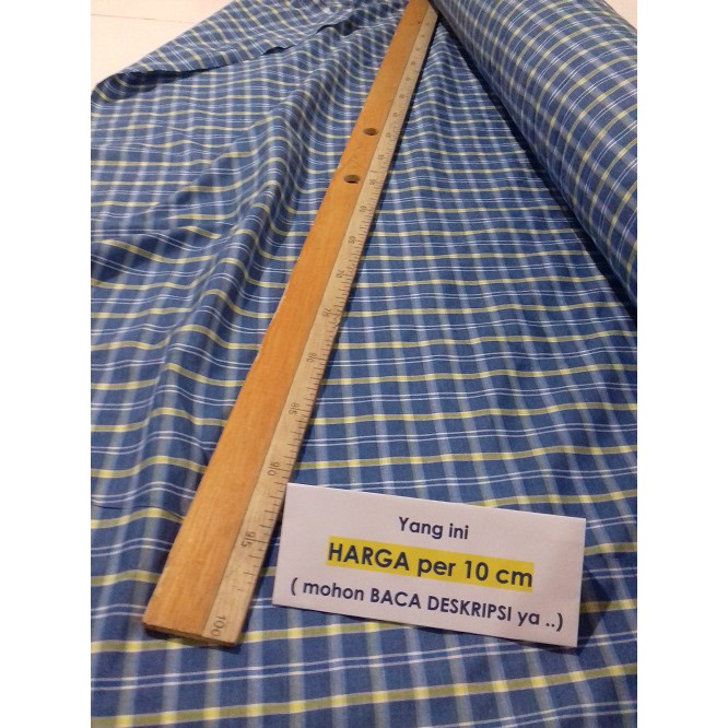 KAIN KATUN PE KOTAK  KOTAK  BIRU HARGA  PER  10 CM ECERAN 