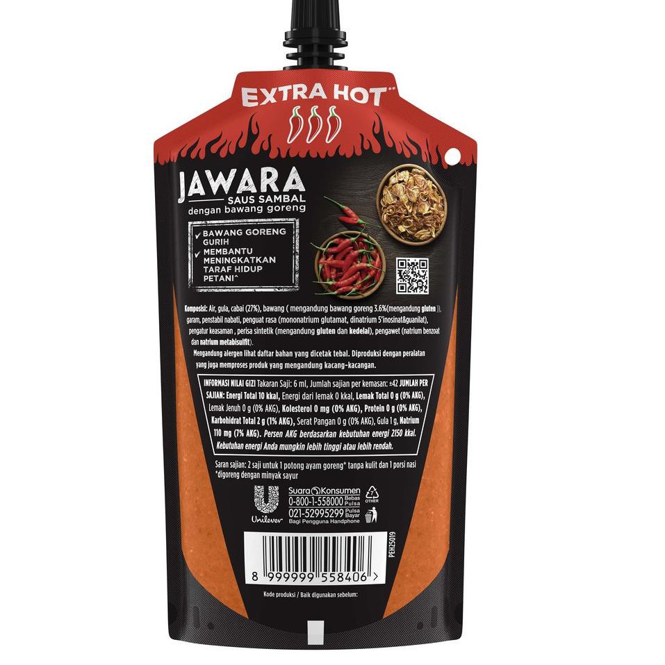 

(SEDANG DISKON) Jawara Saus Sambal Bawang Goreng Extra Hot Pouch 250Ml