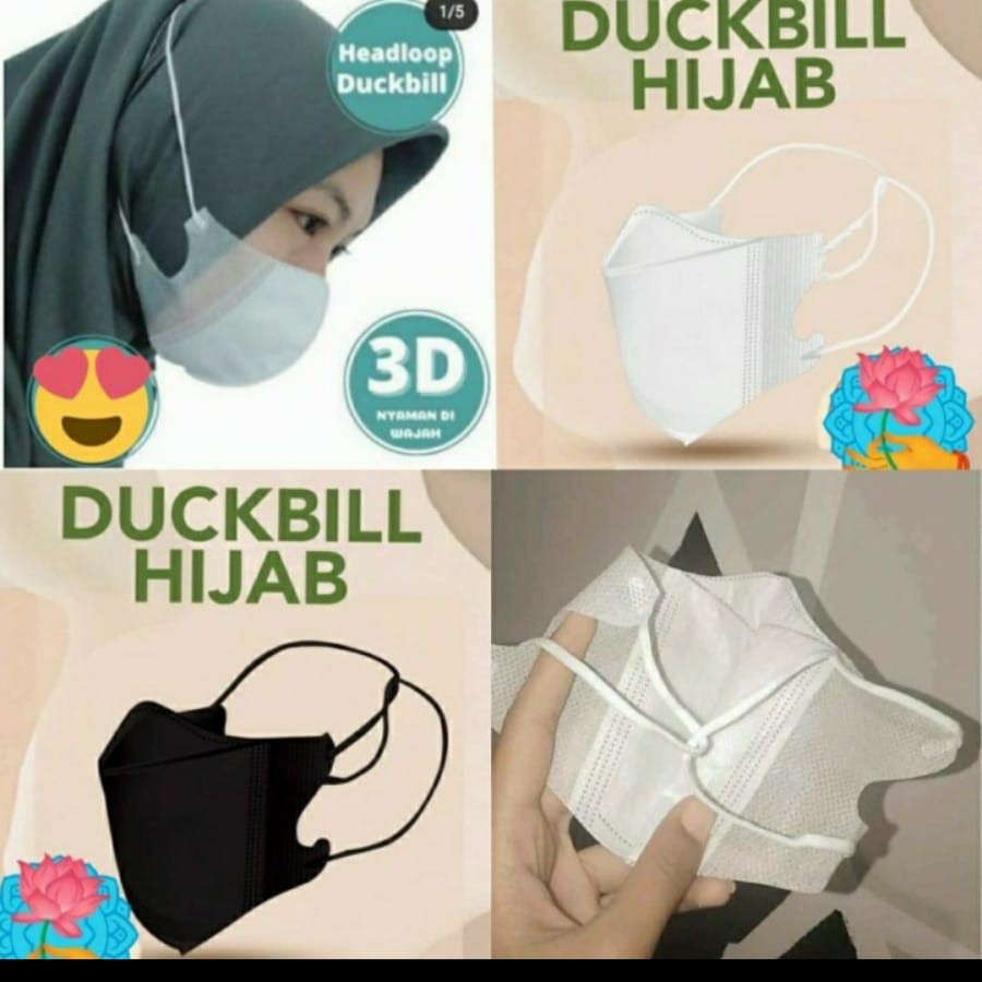 MASKER DUCKBILL HIJAB / HEAD LOOP DEWASA ISI 50PCS