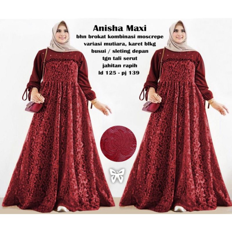 ELDE 5 - Anisha Maxi GAMIS Brukat JUMBO Dress L - XL - 3XL - 5XL moscrepe + brukat variasi mutiara busui