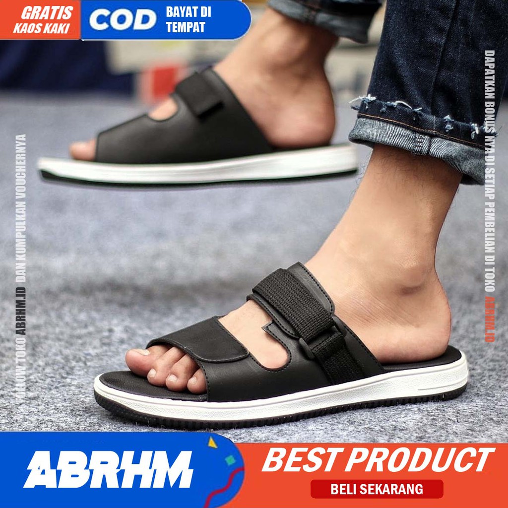 ABRHM x DON Sandal Slide Pria Sandal Slop Pria Kulit Pu Sendal Selop Cowok / Cowo Ori Keren Kekinian