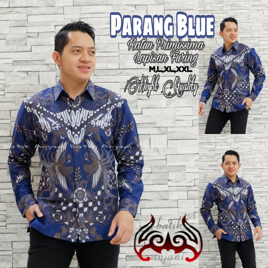 PARANG BLUE ANJANI KEMEJA BATIK SOLO PRIA LENGAN PANJANG LAPIS FURING ATASAN BATIK PREMIUM MODERN KATUN HALUS NOGO MERAH GRAHA LASEM NAKULA  GANDEWA 2 MAHESWARA PEKSI LAWASAN PEKSI LASEM GURDHO PARI GURDHO PARI 2 NOGO BLUE CENDRAWASIH BLUE BATARA NAVY