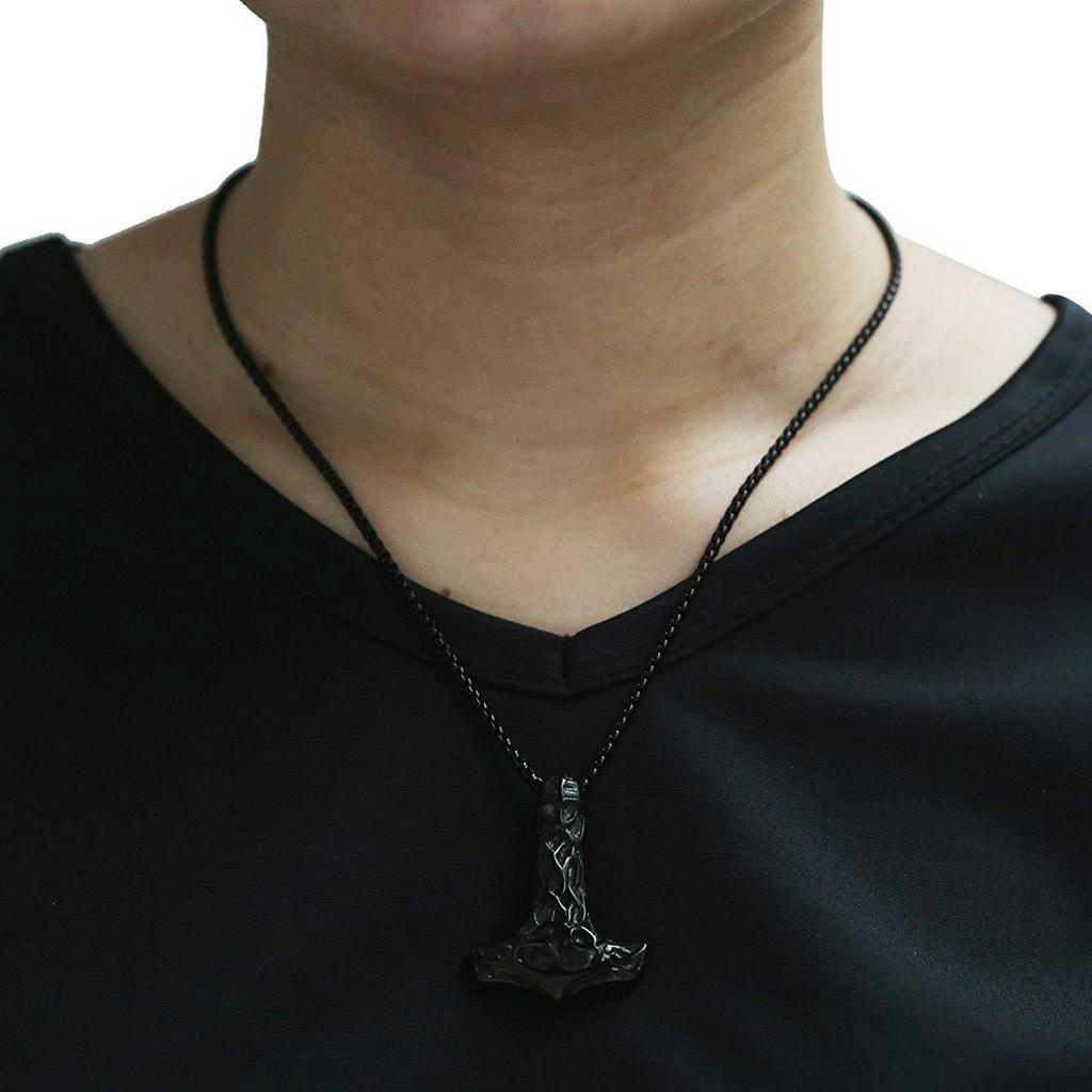 Rock Kalung Liontin Bentuk Palu Thor Bahan Stainless Steel Gaya Nordic Untuk Pria