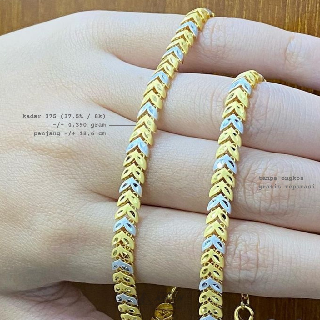 Toko Emas Amien Gelang Emas Putih Asli UBS Kadar 375 (37,5% / 8K) 4.390 Gram - Bracelet Rantai Ayla 