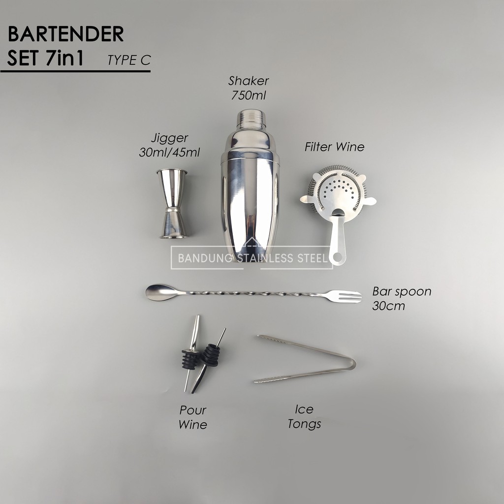 Bartender set 7pcs bar tender mixer cocktail shaker stainless steel