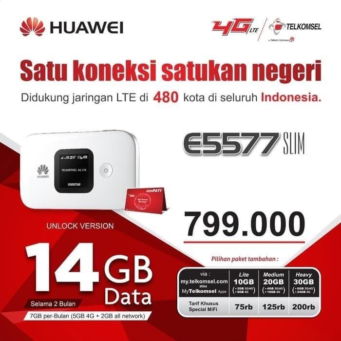 Mifi Modem Wifi Router 4G Huawei E5577 Telkomsel Unlock Free 14Gb