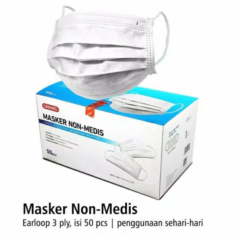 Masker OneMed 3play Non Medis / Masker Disposable Protective Mask Isi 50